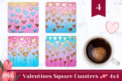 Valentine Square Coasters, Golden Love Heart Square Coaster Product Image 1