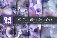 Blue Floral Blossom Digital Paper Product Image 1