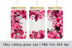 Pink flower glass can wrap, Watercolor flowers sublimation Product Image 1