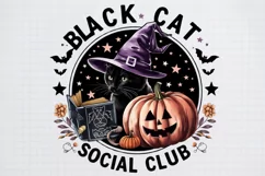 Vintage Halloween Witch Black Cat Social Club PNG Product Image 2