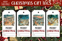 Christmas Village Gift Tag, Watercolor Winter Product Tags Product Image 1