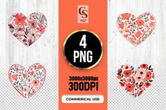 Red Floral Heart Watercolor Clipart Sublimation PNG Product Image 1
