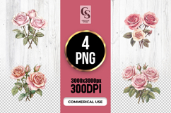 Watercolor Pink Rose Bouquet Clipart Sublimation PNG Product Image 1