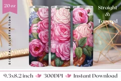 Pink Roses Tumbler Wrap, Valentines Day Tumbler Design Product Image 1