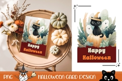 Watercolor Halloween Greeting Card, Halloween Cat Wall Art Product Image 1