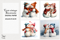Cute vintage Snowmans digital paper, background clipart Product Image 1