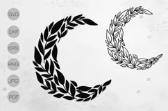 Floral Crescent Moon SVG and PNG Clipart. Line Art Tattoo. Product Image 1