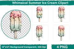 Whimsical Summer Ice Cream Clipart, PNG Product Image 1