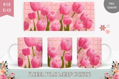 Pink Tulips Mug Wrap, Pink Mug, Flowers Mug Template Product Image 1