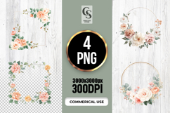 Watercolor Floral Frame Wreath Clipart Sublimation PNG Product Image 1