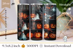 Halloween Pumpkins Tumbler Wrap, 3D Ghosts Tumbler Design Product Image 1