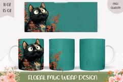 Funny Cat Mug Wrap, Floral Mug Design, Cat Sublimation Product Image 1