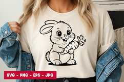 Cute Baby Bunny Holding Carrot SVG PNG Product Image 1