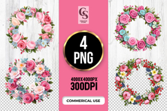Pink Floral Wreath Roses Clipart Sublimation PNG Product Image 1