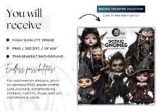 Gothic Gnome Clipart, Goth Gnome Clipart, Gnomes png Product Image 2