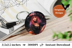 Halloween Witch Keychain, Halloween Round Keychain Design Product Image 1
