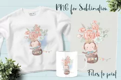 Cute Monkey in a balloon of flowers. Design for printing. Product Image 1