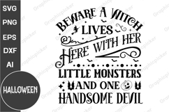 Beware a witch with her monsters Lives Here Halloween Sign Product Image 1