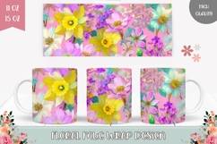 Pink Mug Wrap, Colorful Flowers Mug Sublimation Design Product Image 1