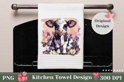 Cow Kitchen Towel Sublimation, Floral Dish Towel Template Product Image 1
