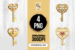Gold Heart Key Clipart Sublimation PNG Product Image 1