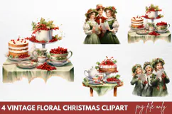 Vintage Floral Christmas Clipart PNG Product Image 1