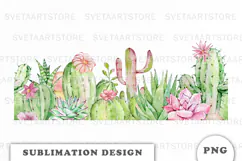 Watercolor Cactus and Succulents Seamless Border PNG Product Image 1