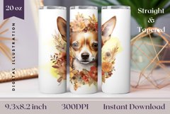 Watercolor Chihuahua Dog Tumbler Wrap PNG, Dog Sublimation Product Image 1