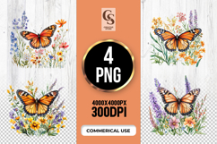 Monarch Butterfly Floral Clipart Sublimation PNG Product Image 1