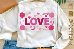 LOVE Floral Valentine PNG, Rose Valentine Shirt Design, Pink Product Image 2