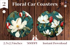 Magnolia Flowers Car Coaster, Flowers Sublimation Design PNG Product Image 1