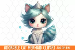 Adorable Cat Mermaid Clipart, Watercolor Clipart Product Image 1