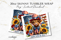 4th of July Highland Cow Patriotic 20 oz Tumbler Wrap PNG Product Image 2