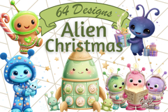 Alien Christmas Clipart, Cute Outer Space Holiday PNG Product Image 1