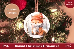 Christmas Ornament PNG, Watercolor Winter Fox Sublimation Product Image 1