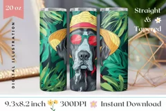 Tropical Tumbler Wrap, Summer Great Dane Tumbler Design Product Image 1
