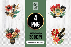 Red Black Gold Floral Bouquet Clipart Sublimation PNG Product Image 1