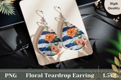 Floral Teardrop Earrings PNG, Sublimation Earrings Design Product Image 1