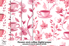 Flowers and coffee digital paper, background clipart Product Image 1
