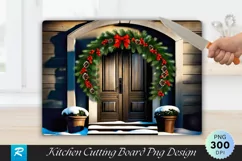 Weathered Wooden Door Burlap Christmas Cutting Board PNG Product Image 1