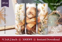 Winter Tumbler Wrap, Winter Teddy Bear Tumbler Sublimation Product Image 1