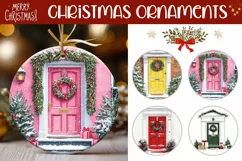 Christmas Pink Door Ornaments, Christmas Wreath Ornaments Product Image 1