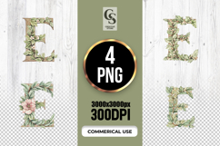 Floral Letter E Watercolor Monogram Clipart Sublimation PNG Product Image 1