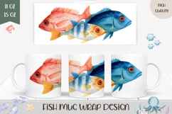 Watercolor Fish Mug Wrap, Sea Mug Design, Fish PNG Product Image 1