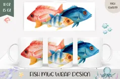 Watercolor Fish Mug Wrap, Sea Mug Design, Fish PNG Product Image 1