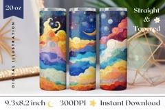 Art Moon Tumbler Wrap Design, Night Sky Tumbler Sublimation Product Image 1
