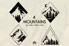 4 Mountain silhouettes SVG PNG EPS Product Image 1