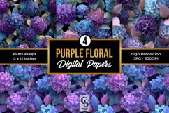Purple Floral Digital Paper Product Image 1