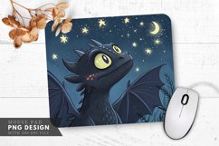 Curious Night Dragon Surrounded by Stars Mouse Pad PNG Product Image 1