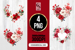 Red Floral Heart Watercolor Clipart Sublimation PNG Product Image 1